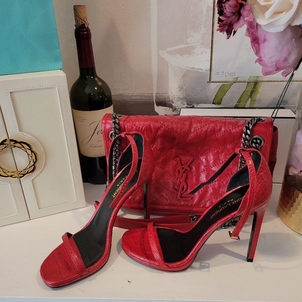 ONE DAY SALE!! 12/1/21.  Saint Laurent red crocodile sandals - Picture 7 of 7